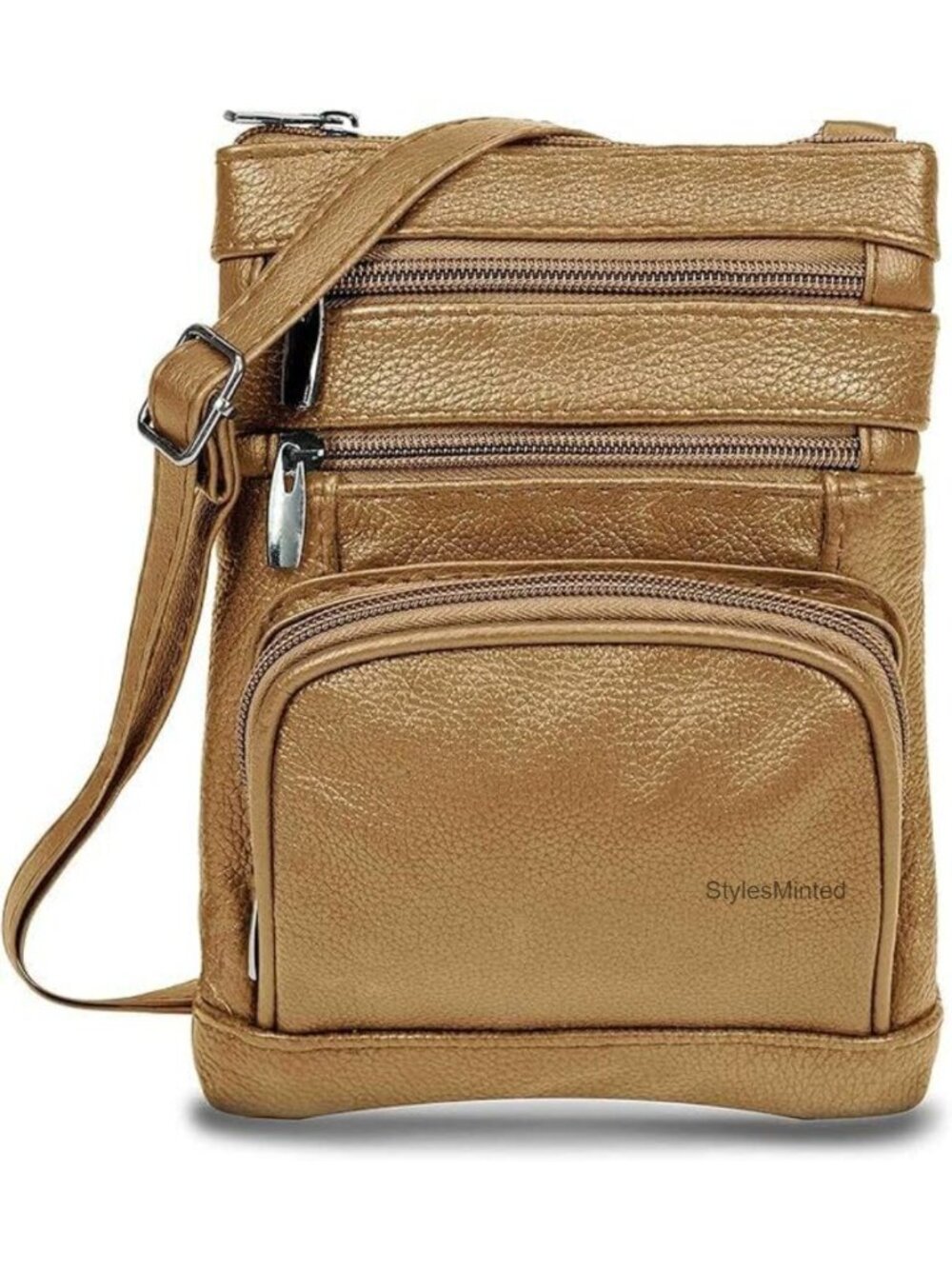 Genuine Leather Multi Pocket Crossbody Purse for Women Adjustable Strap